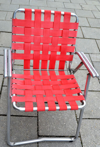 Vintage Aluminium Folding,Lawn Chair 1950 USA,Klappstuhl,2,5 kg,Designmöbel,Red - Afbeelding 1 van 1