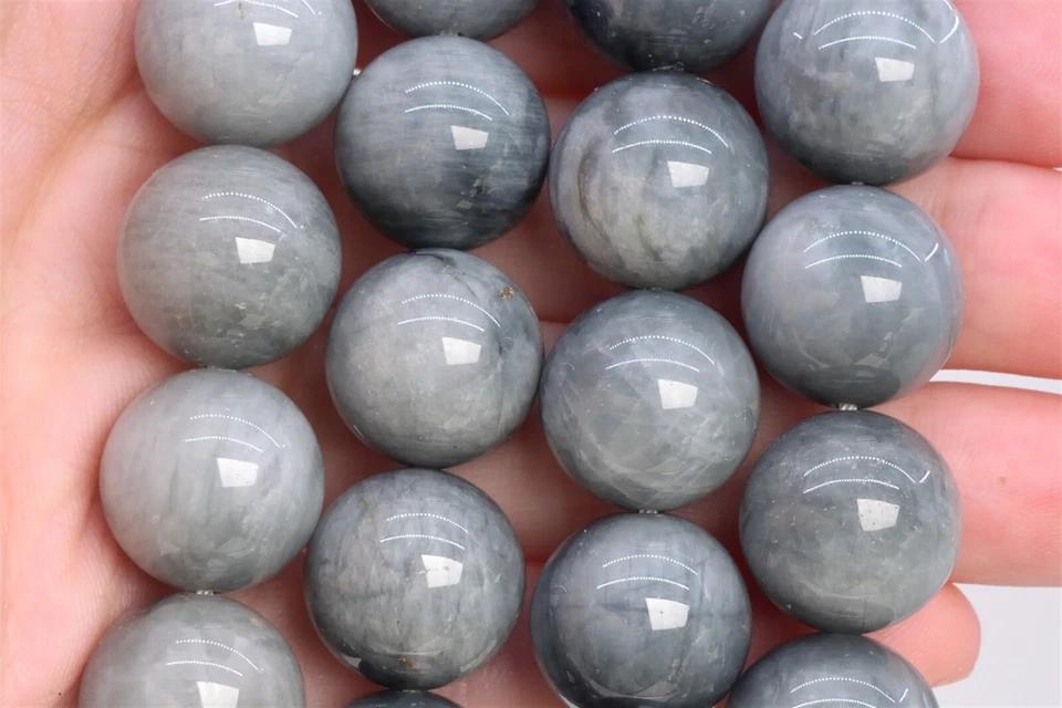 Cuentas redondas de crisoberilo gris claro natural genuino de 14 mm A+ 7,5" Foto 3 de 3