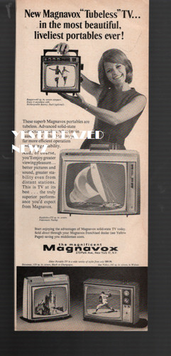 1967 Print Ad for Magnavox portable color tubeless TV.