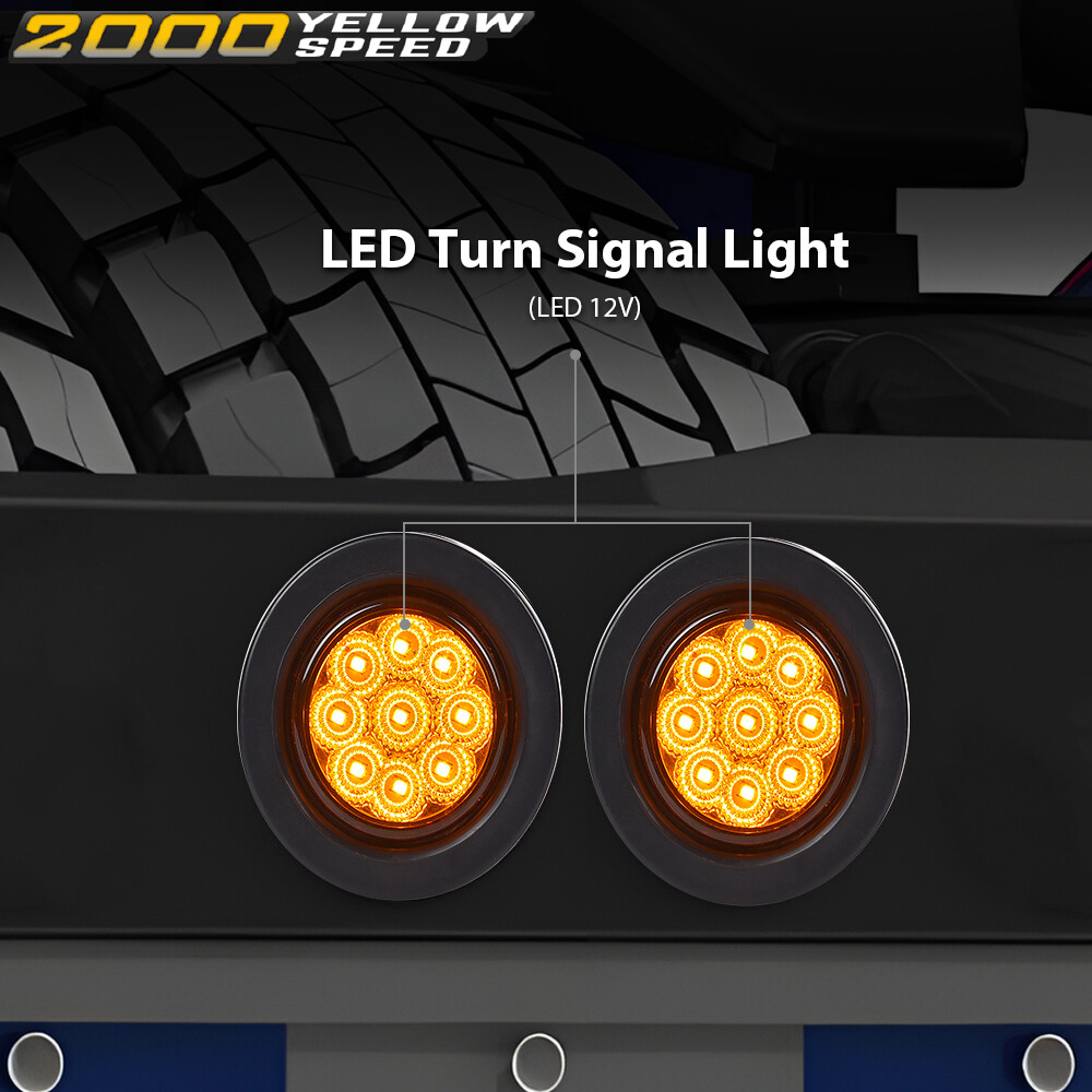 2pc Amber 2"Inch Round 9 LED Side Marker Clearance Lights Truck Trailer Lamp 12V