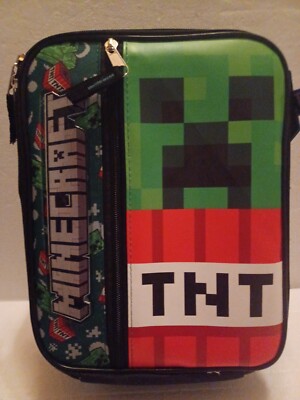 Minecraft Creeper & TNT Kaboom Lunch Box Tote 10'' x 7.5'' x 4'' Side Pocket NWT
