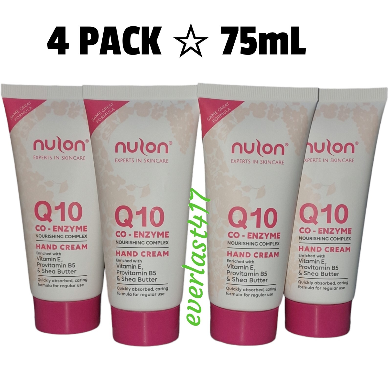 Nulon Hand & Nail Cream Q10 with Vitamins E B5 & Shea Butter 4 Pack 75ml Each