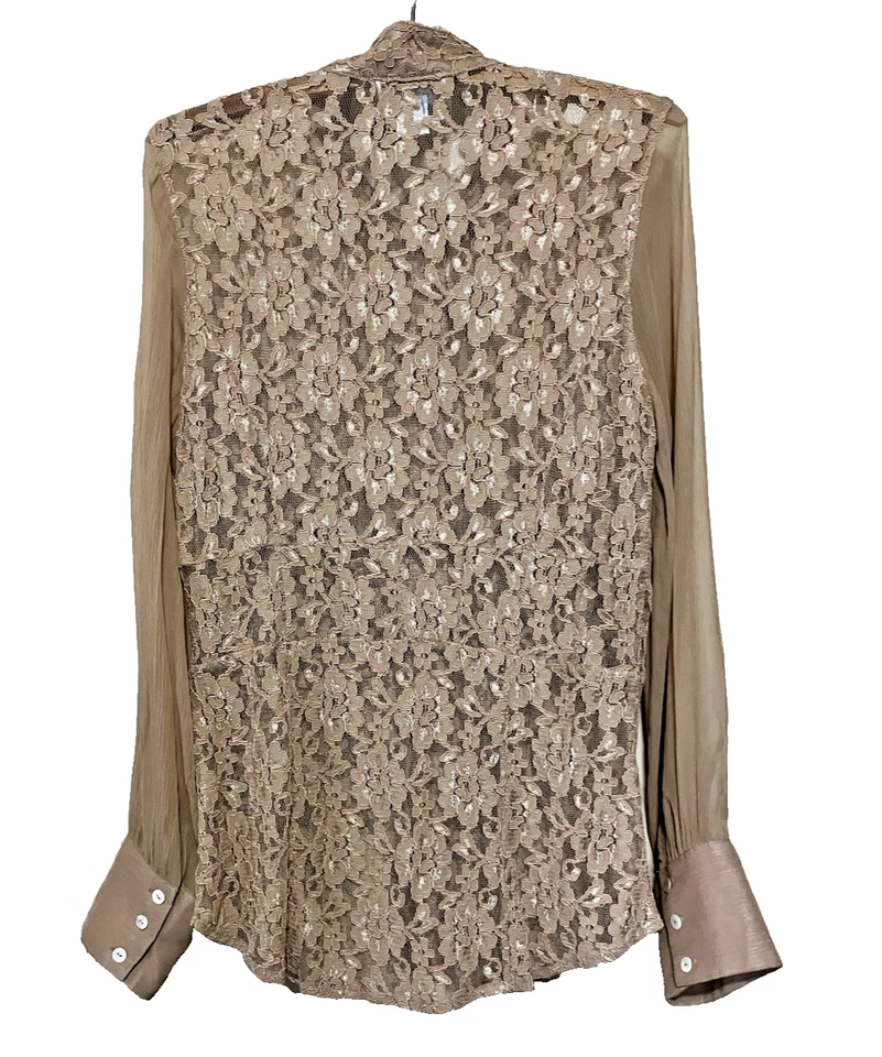Винтажный Spiegel женщин размер 12 роза кнопка кружева блузка с длинными рукавами на пуговицах - Изображение 4 из 4