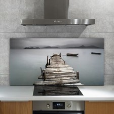 Kitchen Splashback Toughened Glass Heat Resistant Wooden Pier on Lake 140x70