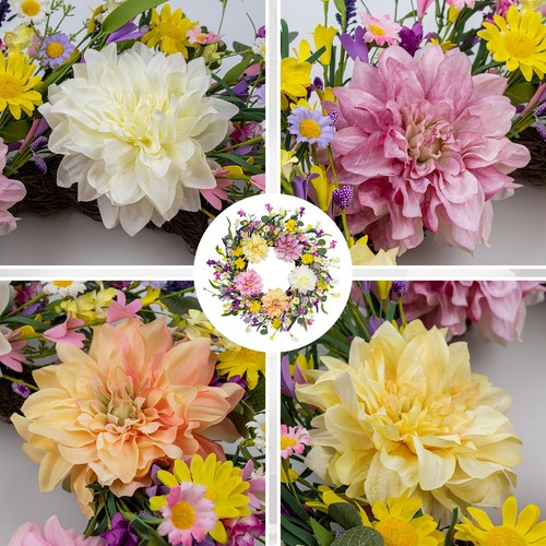 Spring Wreaths for Front Door 22 Inch Spring Wreath Artificial Summer Wreath ... - Picture 5 of 5