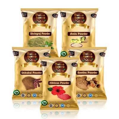 Online Q Amla Reetha Shikakai, Bhringraj Hibiscus Powder for Hair 50 gm each