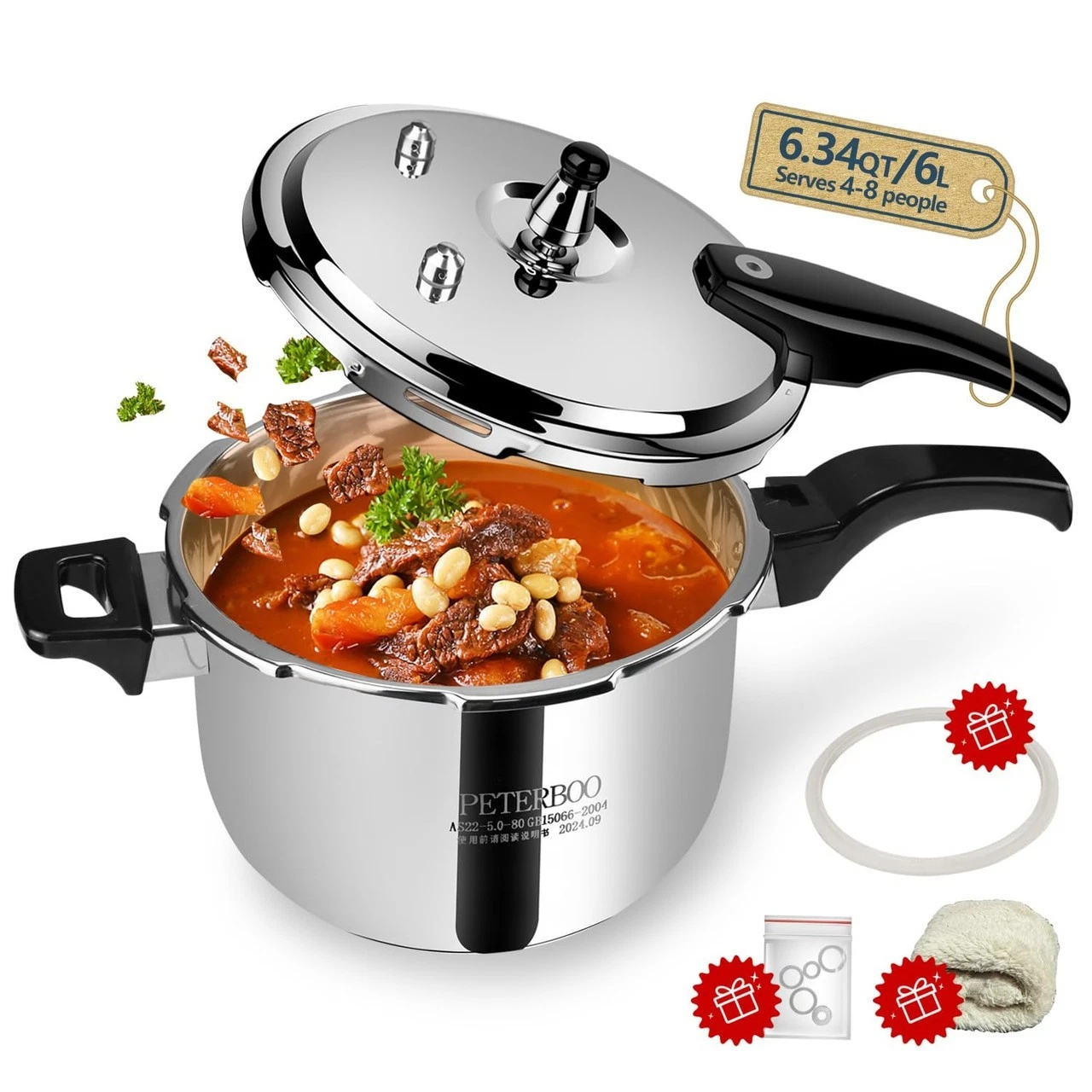 Premium Stainless Steel Pressure Cooker 6 quart | 8 Safety Features & Quick Cook