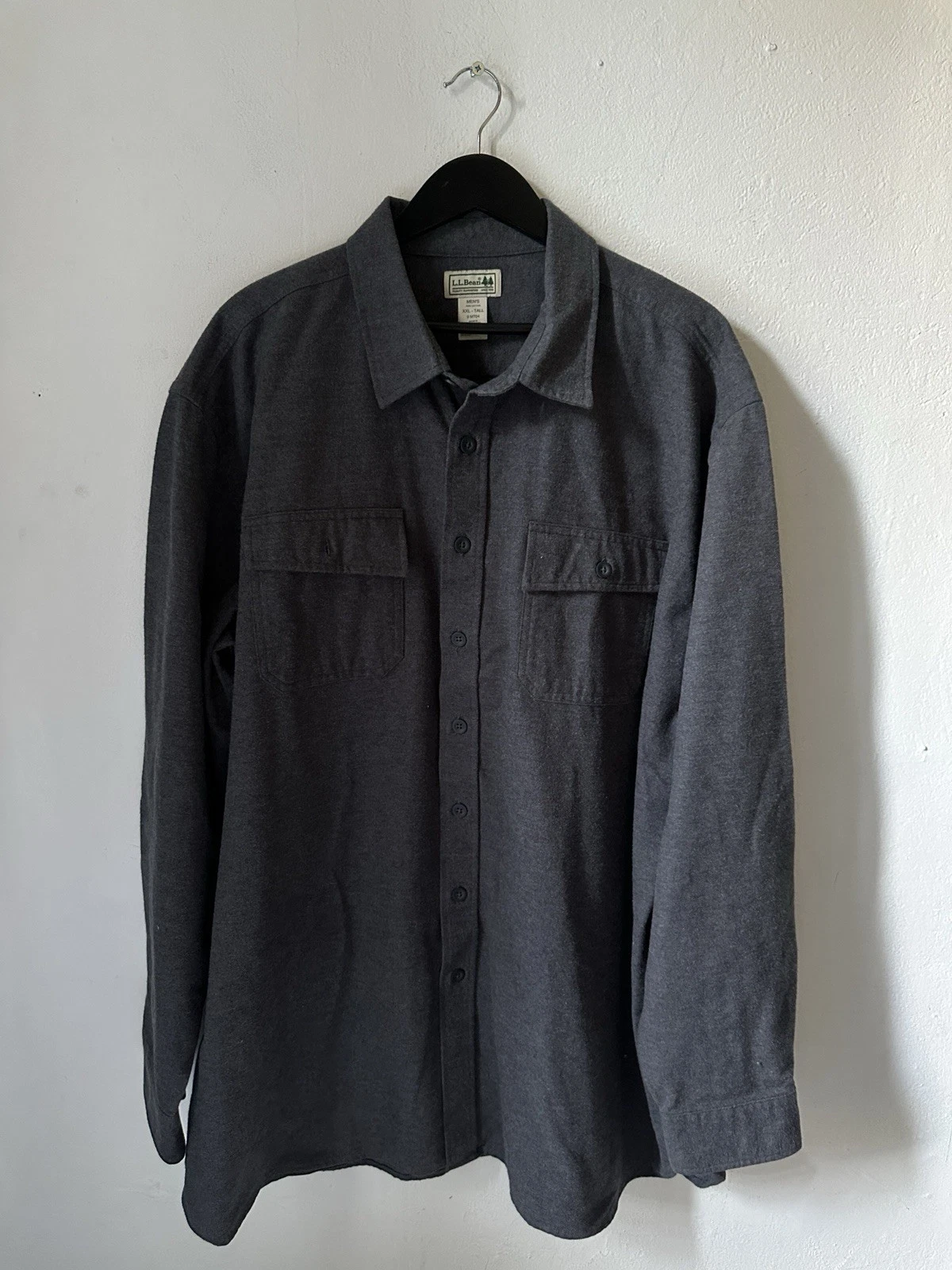 L.L.Bean Men's XXL Tall Charcoal Gray Chamois Flannel Shirt Button Up Cotton