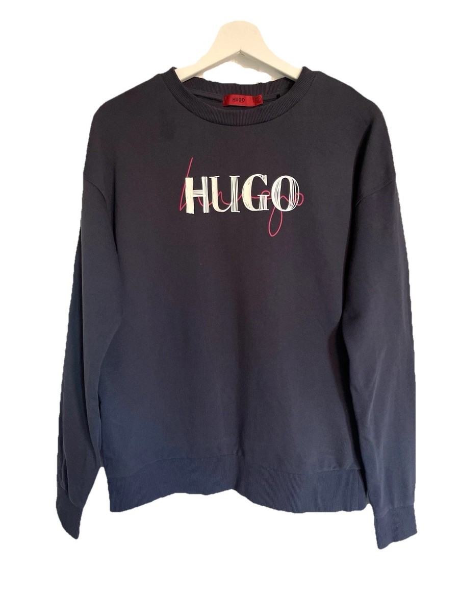 HUGO BOSS Nakira Blue & Pink Spell Out Oversized Sweatshirt sz M