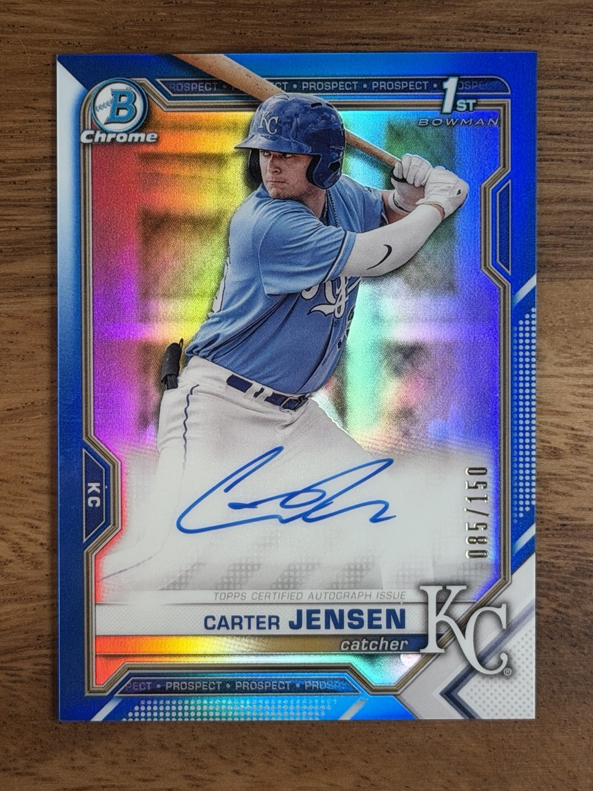 2021 Bowman Draft Chrome 1st CARTER JENSEN True Blue Refractor Auto #/150 ROYALS