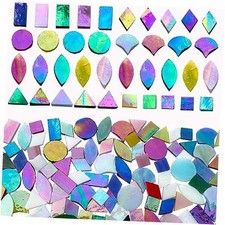 7 Shapes Iridescent Stained Glass Mosaic Tiles for Crafts, 280g Iridescent Mix