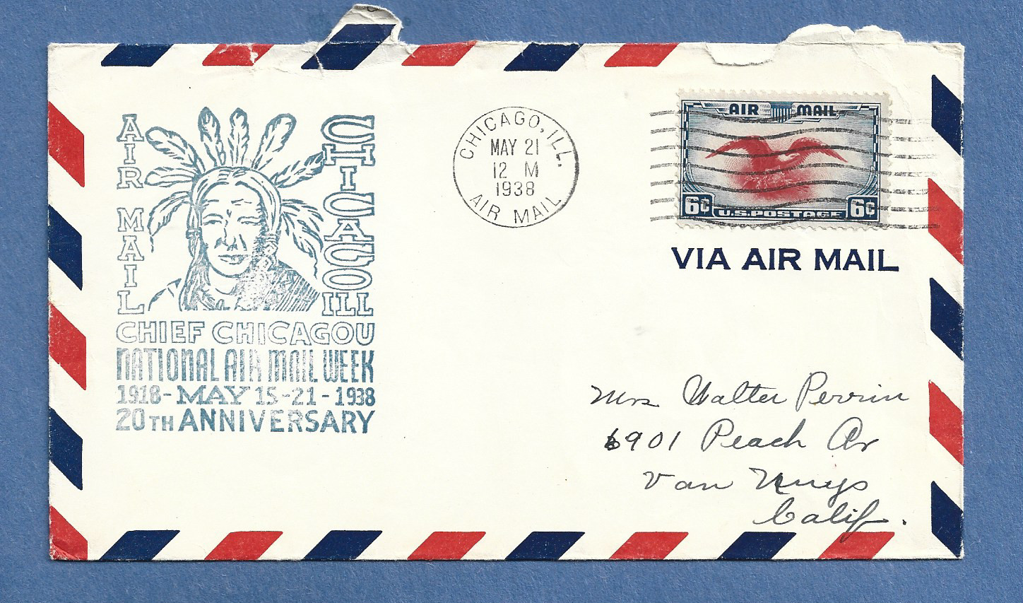 CHICAGO ILL  MAY 21, 1938 NATIONAL AIR MAIL WEEK  C23 FIRST FLIGHT COVER