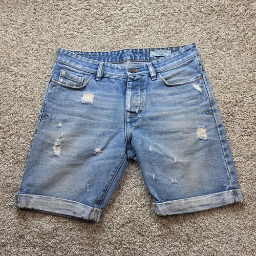 Jack & Jones Rick Denim Shorts Mens Medium Size 32 Light Wash Blue Distressed