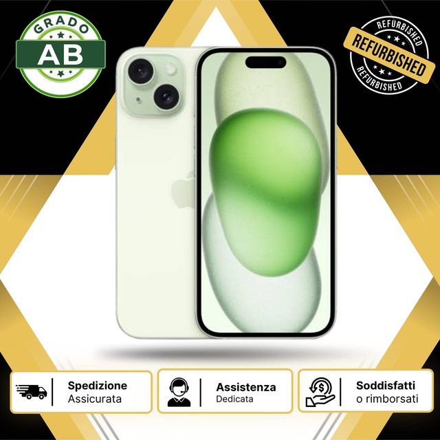 APPLE IPHONE 15 RICONDIZIONATO GRADO AB 128GB VERDE GAR. 12 MESI + CAVO E BASE