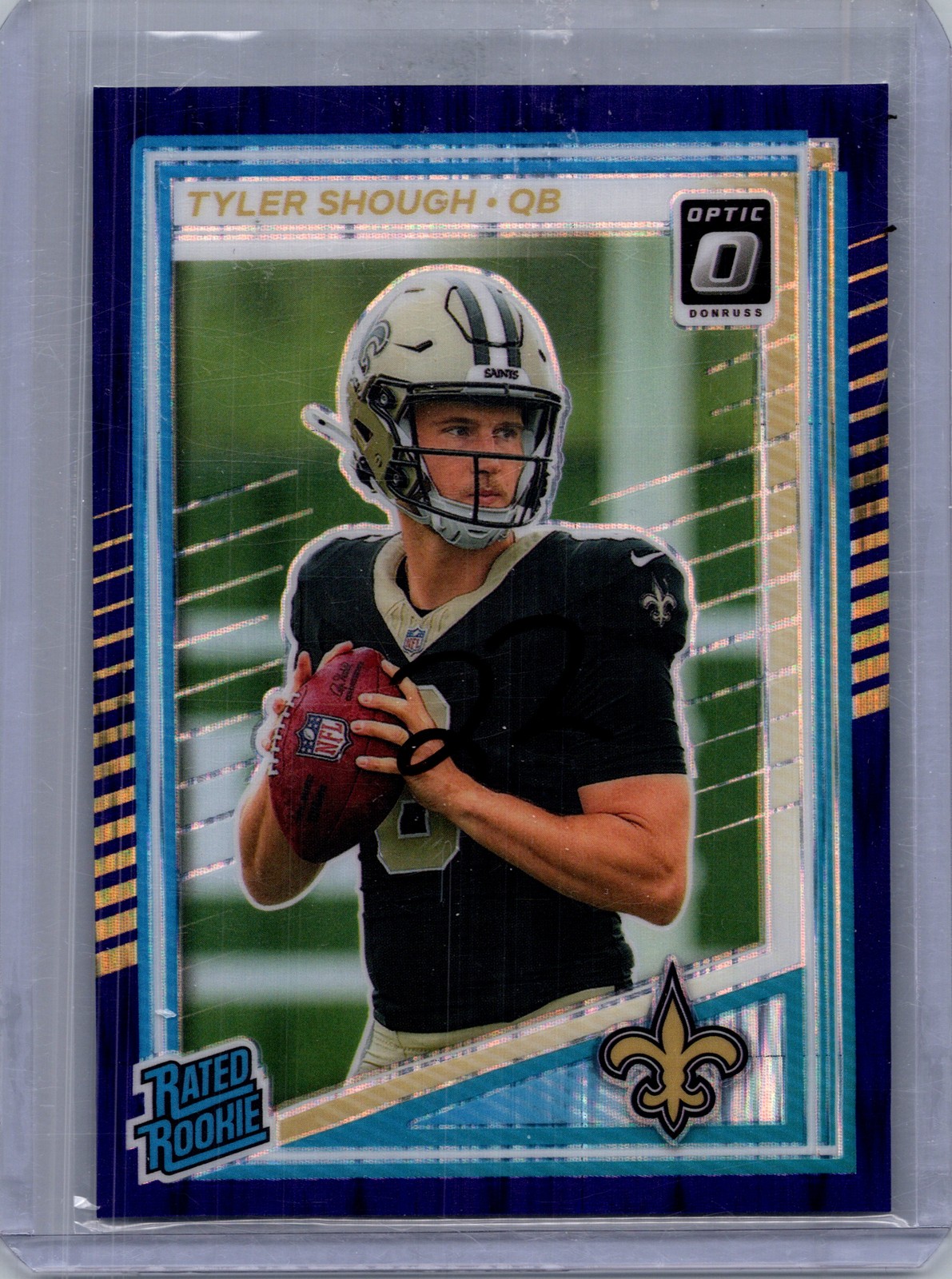 2025 Donruss Optic #223 Tyler Shough Blue Hyper