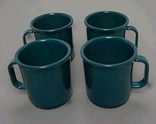 VTG 12 oz Teal Green Melamine Mugs Heavy Duty Camping Cups Made in USA Set of 4