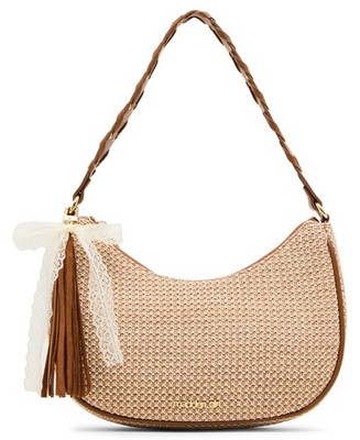 Madden Girl Honey Zipper Bowler Shoulder Bag Beige Cognac Silver