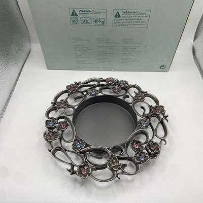 PartyLite Pewter With Crystal Candle Holder With Rhinestones 6'' Jewels