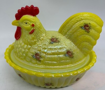 Covered Rooster on Ribbed Base - Dandelion Carnival Handpainted & Decaled