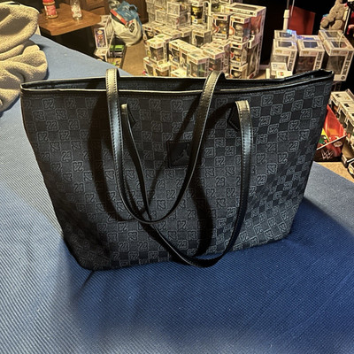 Jordan Black Monogram Large Zip Top Tote Bag w/ Inner Pockets