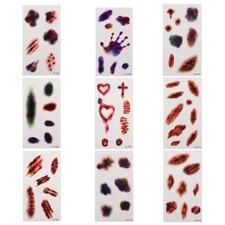 Halloween Fake Wound Tattoo Stickers Scary Bloody Scar Temporary Tattoos Set