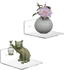 6 Inches Acrylic Small Wall Shelves 2 Pack, Floating Shelf for Wall Mounting