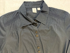 NWT CASLON Double Button Up Long Sleeve Shirt Women's M Cotton Black Dressy