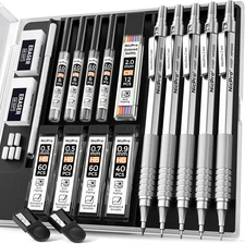 Metal Mechanical Pencil Set, 5 PCS Art Drafting Pencils 0.3, 0.5, 0.7, 0.9 Mm &