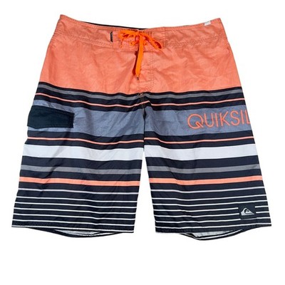 Quiksilver Boardshorts Men 34W Side Pocket Hook/Loop Fly & String Swim Beach