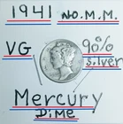 1941 ( P ) N.M.M. Mercury Dime VG Condition 90% Silver Rare Find Look and seePic