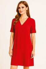 Lauren Ralph Lauren Shirt Dress Size 12 Red Short Roll Tab Sleeve V Neck Shift