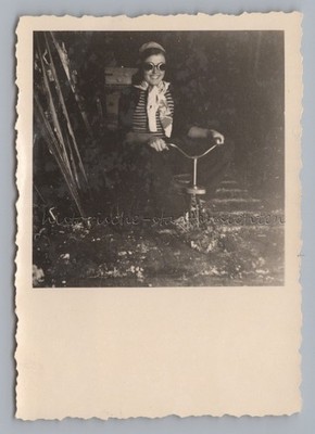 Young Woman with Winter Glasses on Tricycle - Vintage Photo 195e0r