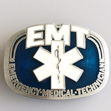 Western Men Leather Belt Buckle International Medical Rescue EMT Shape Pattern