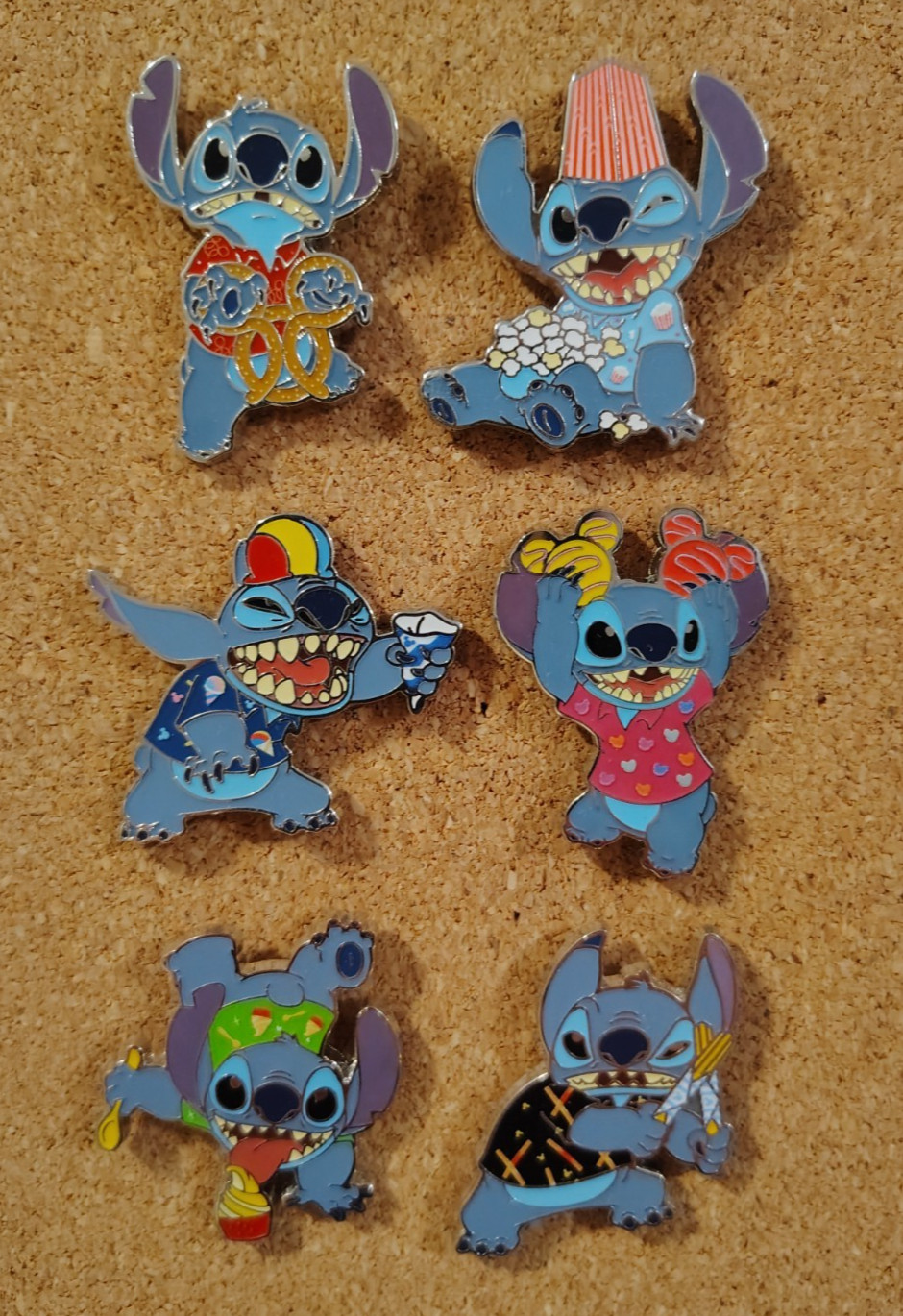 Authentic Disney Stitch Attacks Snacks Pin Bundle Pretzel Popcorn Churro Dole
