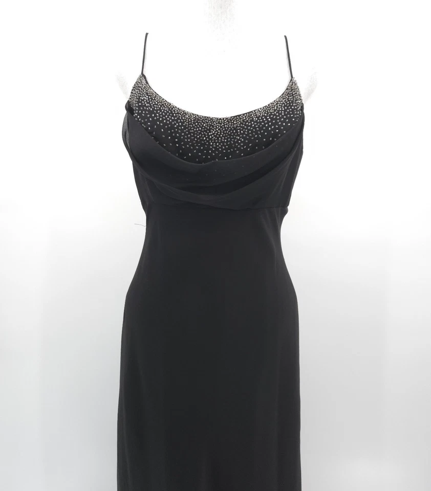 Vintage Cache beaded chiffon maxi dress Size 11/12 black Y2K whimsigoth fairy 90 - Image 2 of 4