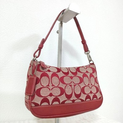 Coach 6094 Signature Accessoire Pouch Red Leather Y2K Mini Handbag #A417