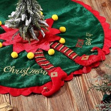 Elf Christmas Tree Skirt With Candy Striped Legs- Xmas Stand Mat for Decorations