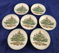 Spode Vintage Christmas Tree Butter Pat/Trinket Dish 3" Clean Set Of 7 HTF Rare