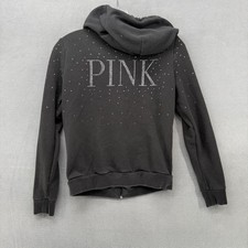 PINK Victoria's Secret Rhinestone Zip Up Hoodie Lightweight Sweatshirt Black XS