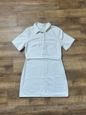 H&M Women's White Denim Polo Mini Dress Short Sleeve Button Up Side Zip - Size M