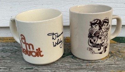 Vintage Detroit Radio & TV News Channel 7 Mug Cup 2 Lot - DENNIS WHOLEY & WMJC