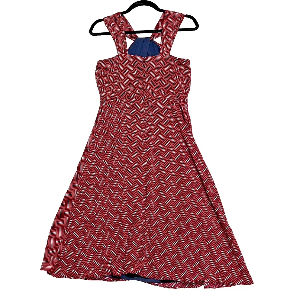 Vestido halter Banana Republic para mujer talla 2 ajuste forrado estilo rojo azul geométrico Foto 4 de 4