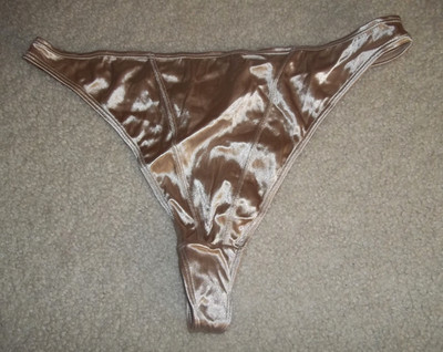 Gilligan O'Malley Shimmereen Liquid Satin Caress Shiny Second Skin Thong XL Bge