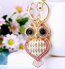 Rhinestone Enamel Owl Keychain In Pink Or Blue