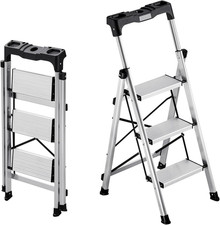 3 Step Ladder, Folding Step Stool with Wide Anti-Slip Pedal and Comfort Handgrip