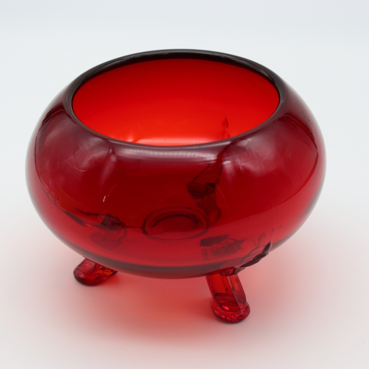 Vtg Viking Glass Ruby Red Glass Flower Frog Flowerlite Rose Bowl