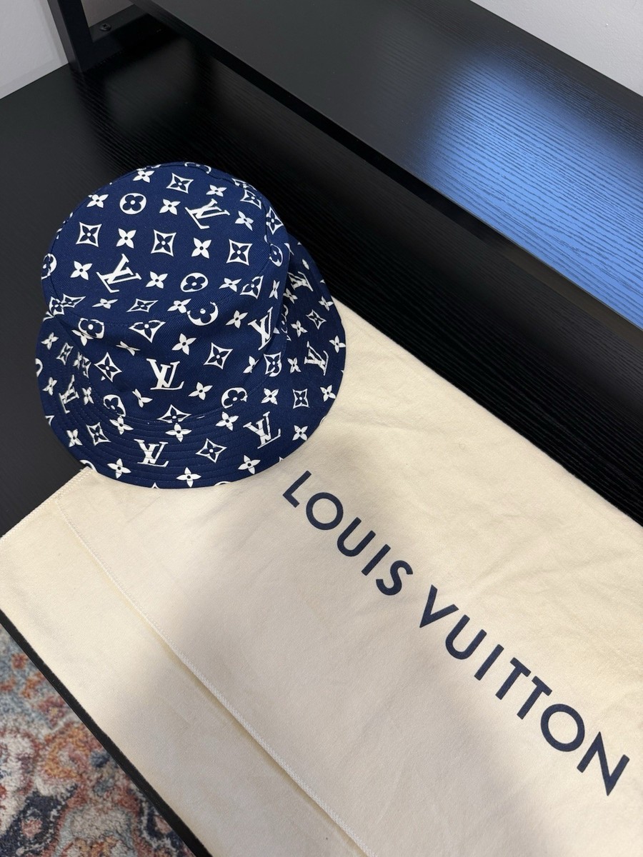 Louis Vuitton Bob MNG Bleu S Blue Monogram Bucket Hat Size S