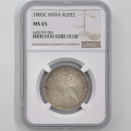 1885(C) British India Queen Victoria 1 Rupee 11.66Grams Silver Coin NGC MS 65