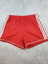 Adidas Climalite Stripes Soccer Shorts, Red With White Youth Size Mediu 12-14Y 