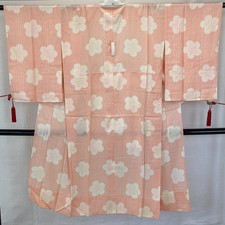 Japanese Vintage Kimono Juban Polyester Pink Traditional Authentic Length 49 in